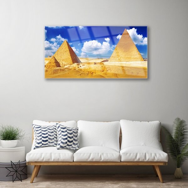 Quadro in vetro Paesaggio delle piramidi del deserto 100x50 cm 2 appendini