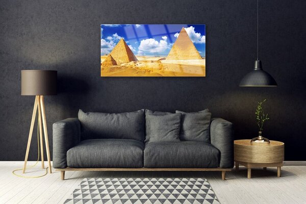 Quadro in vetro Paesaggio delle piramidi del deserto 100x50 cm 2 appendini