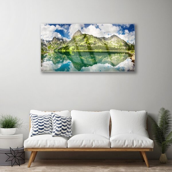 Quadro su vetro Montagne Lago Paesaggio 100x50 cm 2 appendini