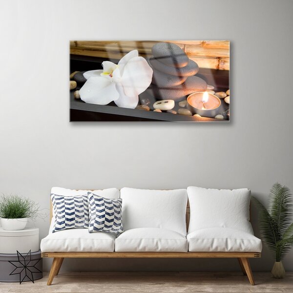 Quadro di vetro Candele Spa Orchid 100x50 cm 2 appendini
