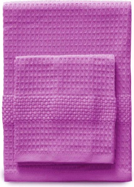 Gabel Set Asciugamani Bagno 1+1 a Nido d'Ape di Puro Cotone Idrofilo colore Fucsia - AD0406