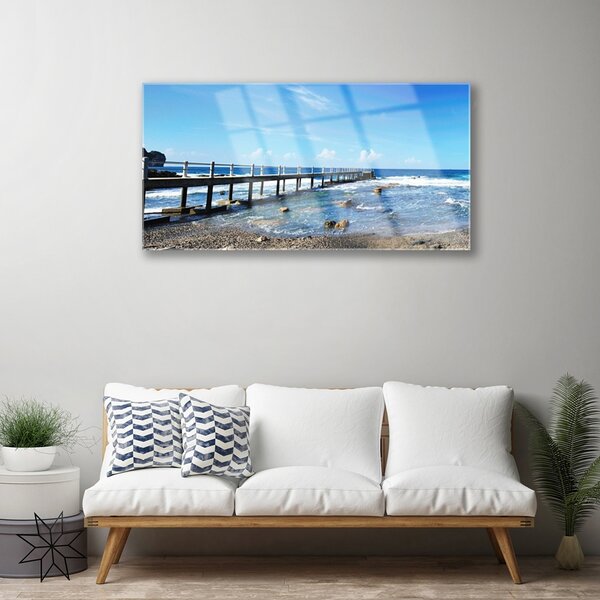 Quadro vetro Paesaggio di Ocean Beach 100x50 cm 2 appendini