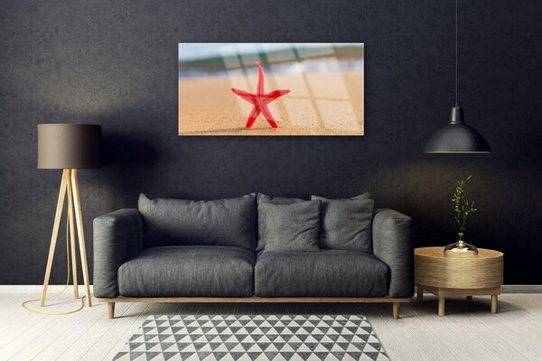 Quadro in vetro Arte della stella marina in spiaggia 100x50 cm 2 appendini