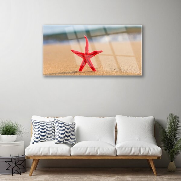 Quadro in vetro Arte della stella marina in spiaggia 100x50 cm 2 appendini