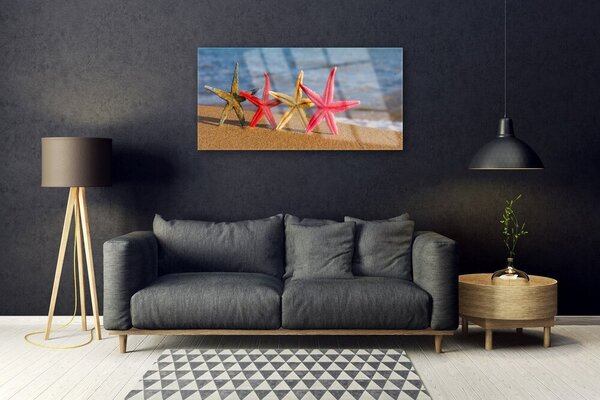 Quadro su vetro Arte della stella marina in spiaggia 100x50 cm 2 appendini