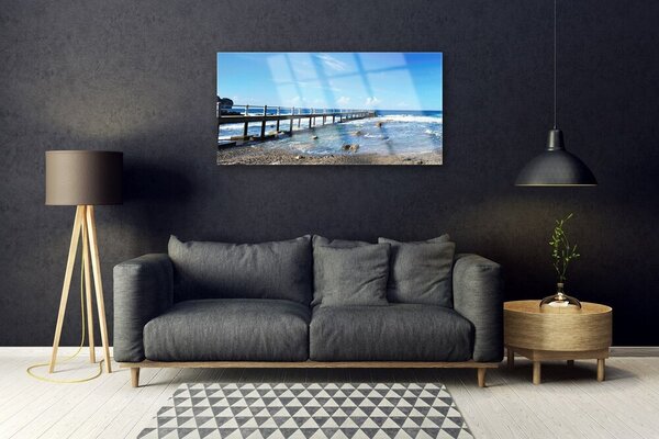 Quadro vetro Paesaggio di Ocean Beach 100x50 cm 2 appendini