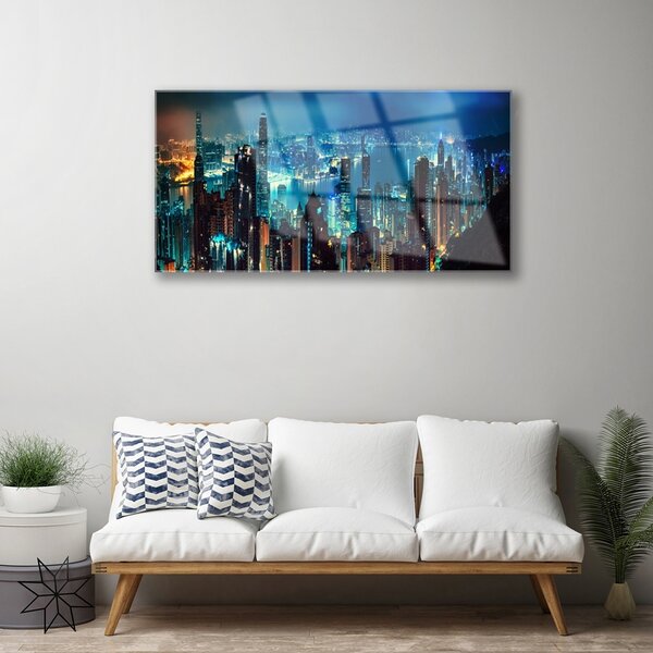 Quadro in vetro Case di città 100x50 cm 2 appendini