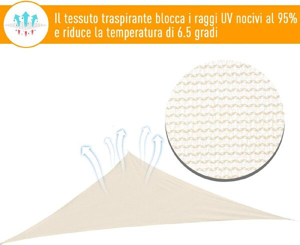 VivaGarden Vela Ombreggiante Triangolare 4x4x4 mt in HDPE colore Crema