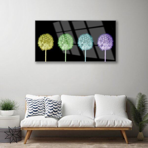 Quadro su vetro Pianta di dente di leone 100x50 cm 2 appendini