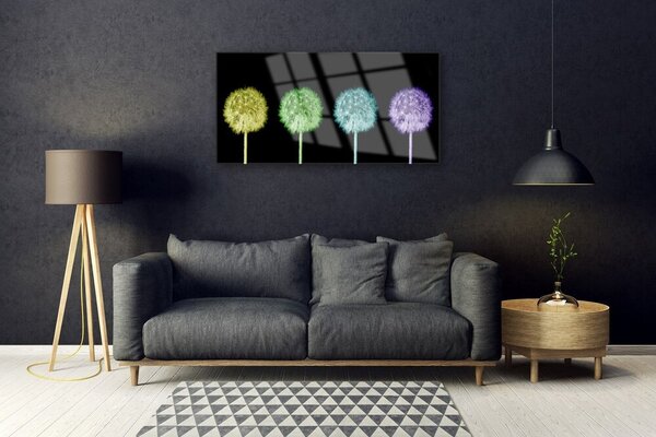 Quadro su vetro Pianta di dente di leone 100x50 cm 2 appendini