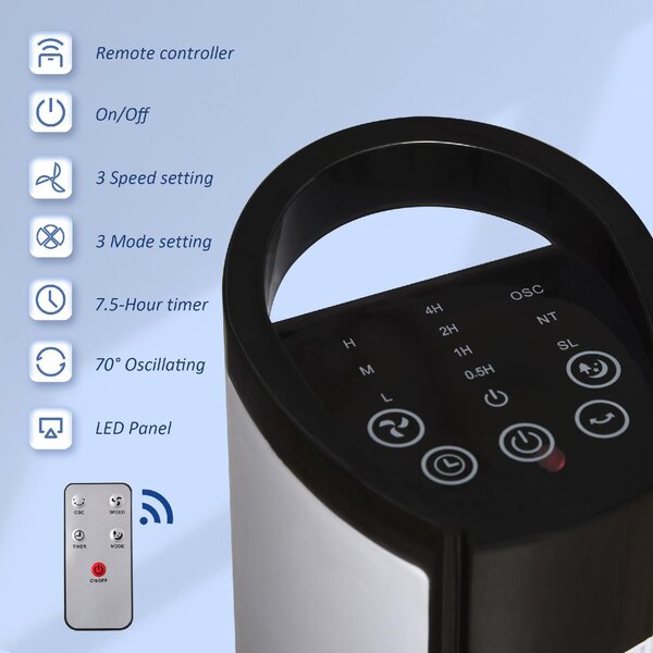 DecHome Ventilatore a Colonna Torre senza Pale Telecomando Oscillazione 3 Funzioni 3 Velocit - D24517V95