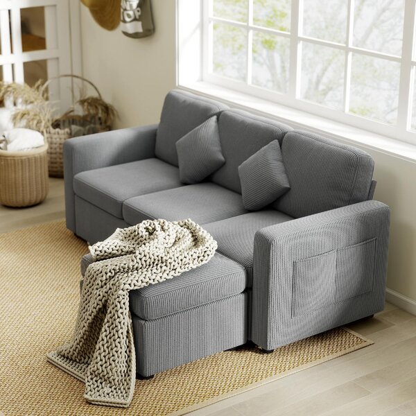 DecHome Divano 3 Posti Moderno con Penisola Contenitore in Tessuto Velluto Dimensioni 196x139x85 cm colore Grigio Chiaro