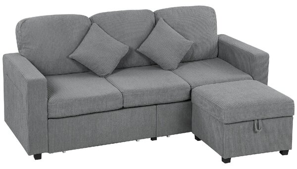 DecHome Divano 3 Posti Moderno con Penisola Contenitore in Tessuto Velluto Dimensioni 196x139x85 cm colore Grigio Chiaro