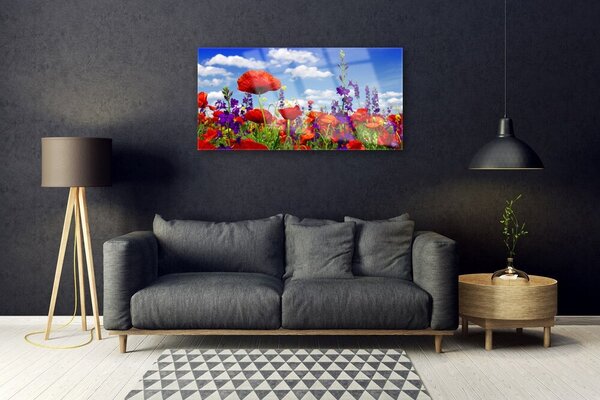 Quadro su vetro Pianta di tulipani 100x50 cm 2 appendini