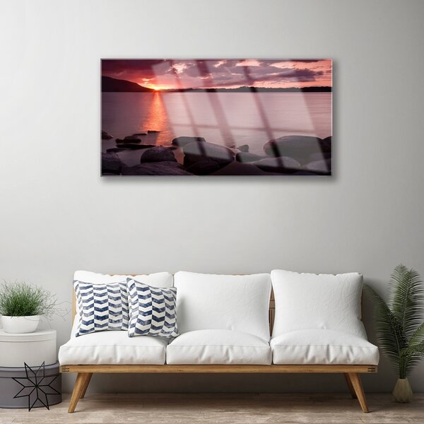 Quadro vetro Paesaggio di pietre marine 100x50 cm 2 appendini