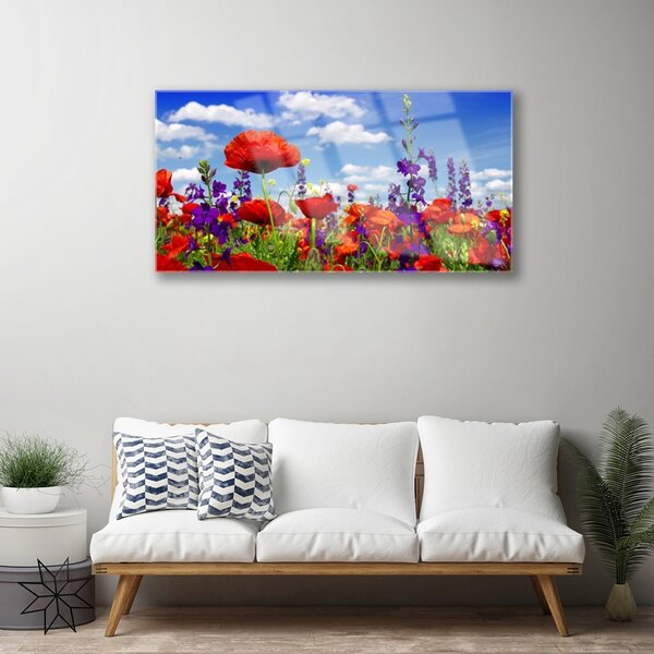 Quadro su vetro Pianta di tulipani 100x50 cm 2 appendini