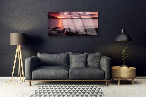Quadro vetro Paesaggio di pietre marine 100x50 cm 2 appendini