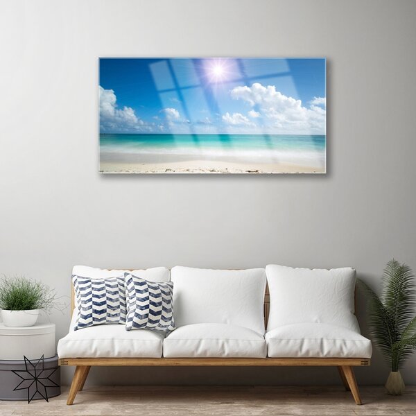 Quadro vetro Mare spiaggia sole paesaggio 100x50 cm 2 appendini