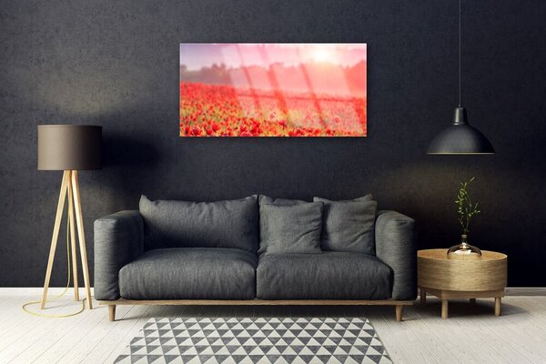 Quadro vetro Prato Fiori Natura Pianta 100x50 cm 2 appendini