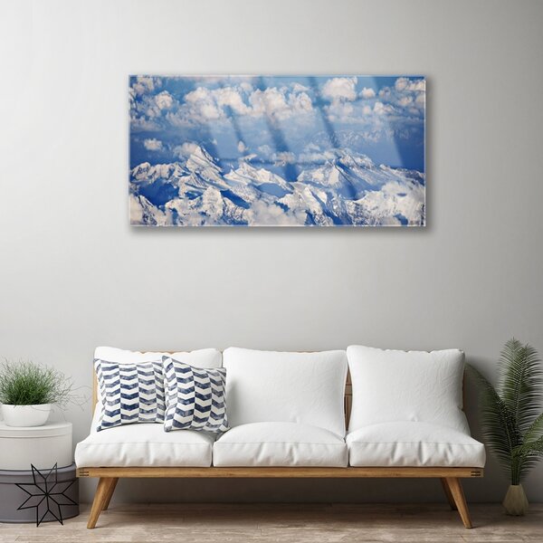 Quadro in vetro Paesaggio della montagna di nuvole 100x50 cm 2 appendini