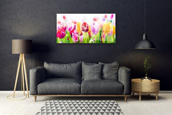 Quadro su vetro Fiori di tulipani 100x50 cm 2 appendini