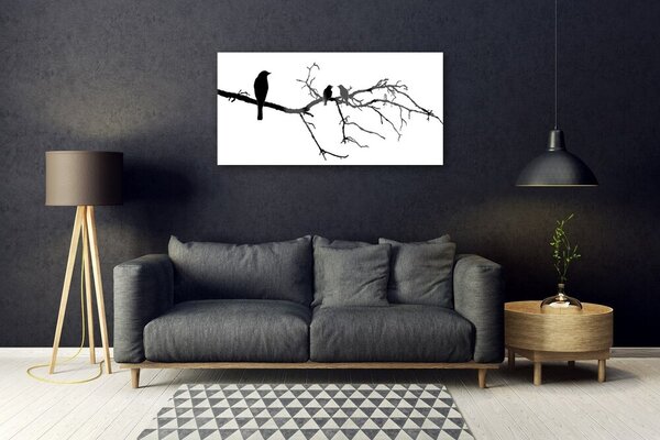 Quadro vetro Uccelli Ramo Arte Natura 100x50 cm 2 appendini