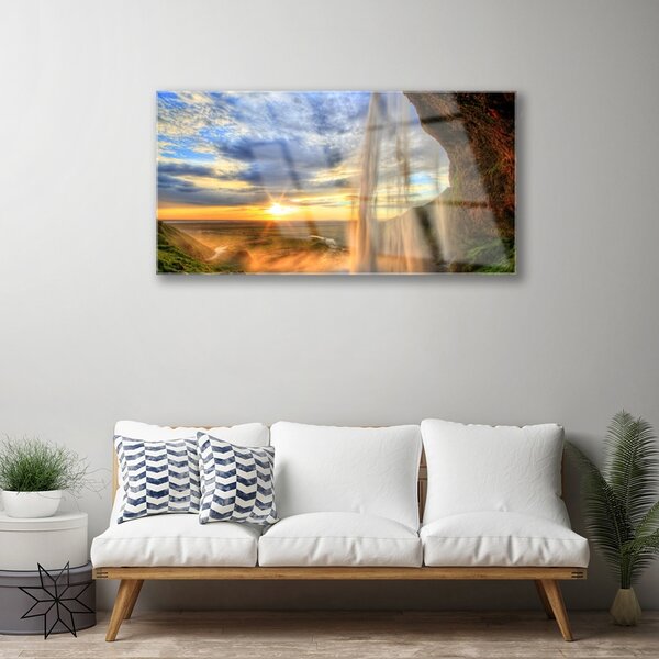 Quadro su vetro Cascata Paesaggio Acqua 100x50 cm 2 appendini