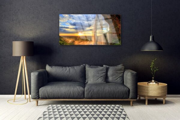 Quadro su vetro Cascata Paesaggio Acqua 100x50 cm 2 appendini