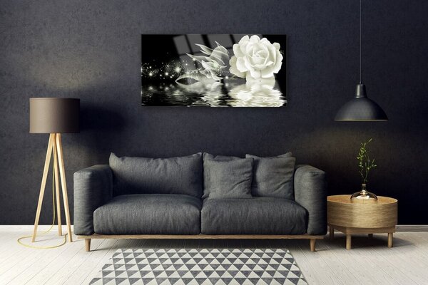 Quadro in vetro Pianta di fiori di rosa 100x50 cm 2 appendini