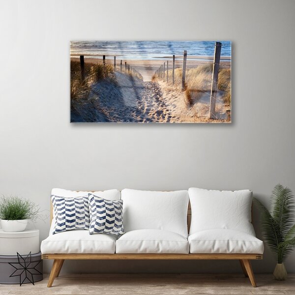 Quadro in vetro sentiero Paesaggio marino 100x50 cm 2 appendini