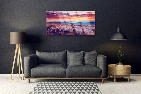 Quadro in vetro Prato Montagna Natura Fiori 100x50 cm 2 appendini