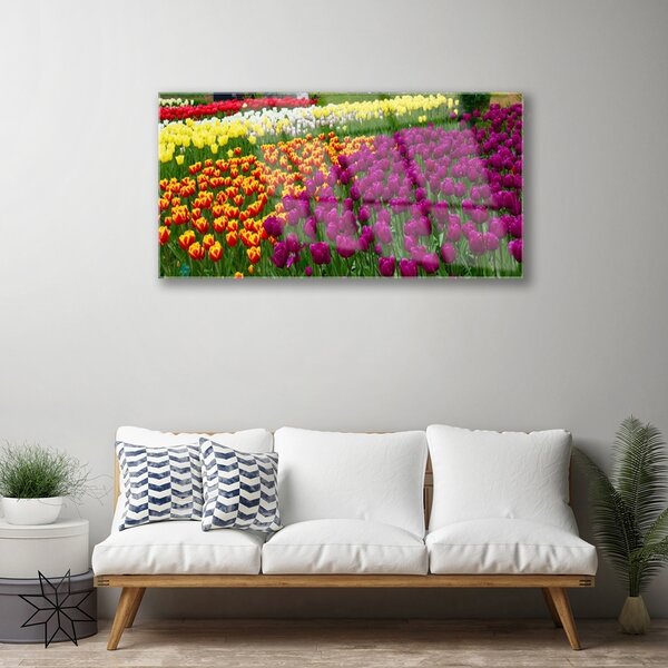 Quadro in vetro Fiori di tulipani 100x50 cm 2 appendini