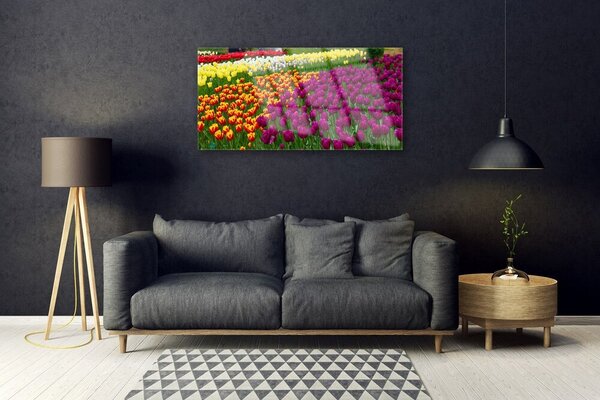 Quadro in vetro Fiori di tulipani 100x50 cm 2 appendini