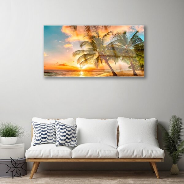 Quadro su vetro Palm Tree Sea Landscape 100x50 cm 2 appendini