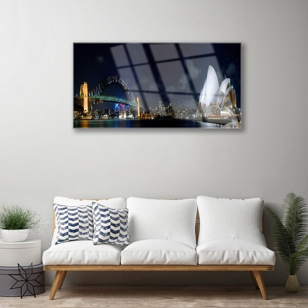 Quadro vetro Architettura del ponte di Sydney 100x50 cm 2 appendini