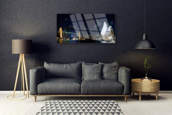 Quadro vetro Architettura del ponte di Sydney 100x50 cm 2 appendini