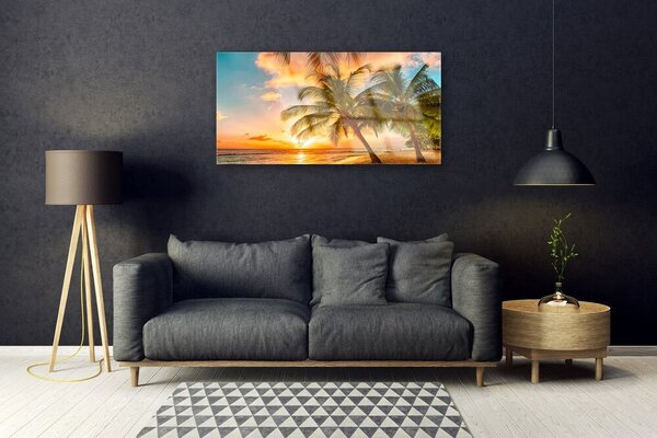 Quadro su vetro Palm Tree Sea Landscape 100x50 cm 2 appendini