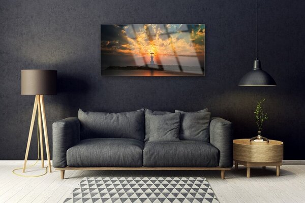 Quadro di vetro Paesaggio del faro 100x50 cm 2 appendini