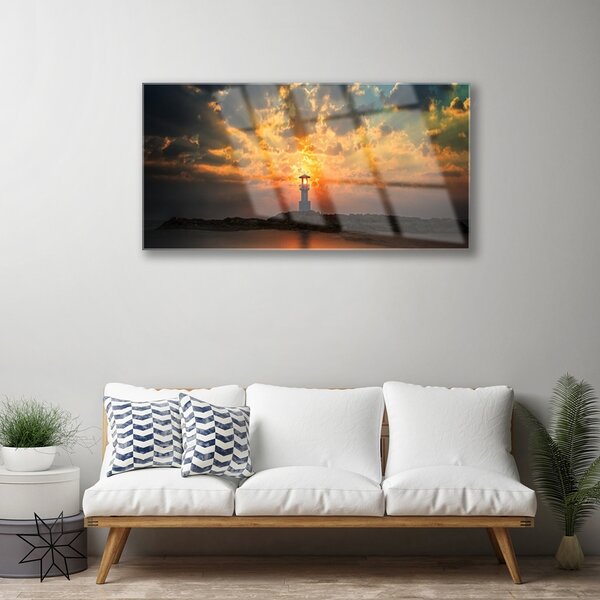 Quadro di vetro Paesaggio del faro 100x50 cm 2 appendini
