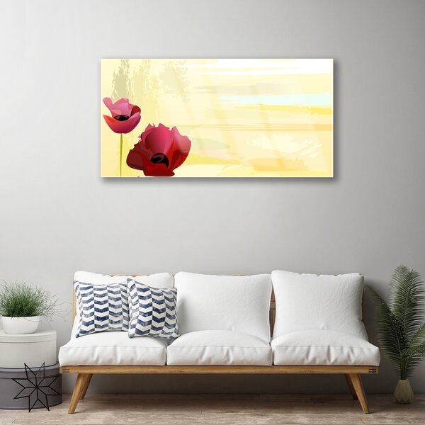 Quadro di vetro Pianta di fiori 100x50 cm 2 appendini