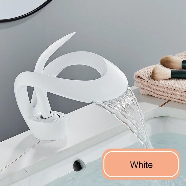 Miscelatore monocomando per lavabo a cascata, in ottone, con controllo separato dell'acqua calda e fredda, da montare su un foro, colore bianco