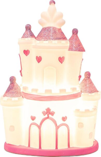 Clayre & Eef Lampada da comodino a forma di castello, LED, rosa-viola, 16x11x24 cm