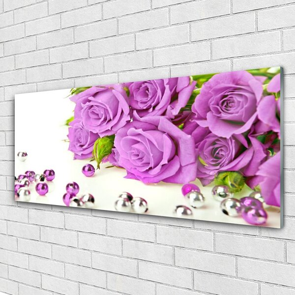 Quadro vetro Fiori di rose 100x50 cm 2 appendini