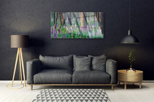 Quadro in vetro Foresta Fiori Natura 100x50 cm 2 appendini