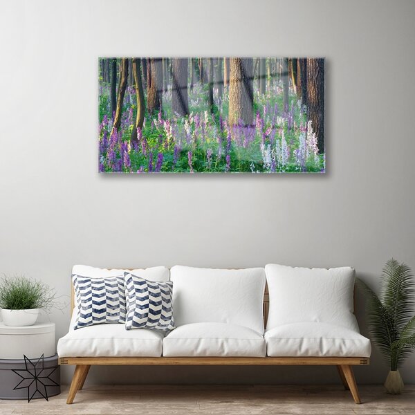 Quadro in vetro Foresta Fiori Natura 100x50 cm 2 appendini