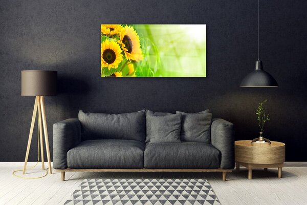 Quadro di vetro Pianta di girasoli 100x50 cm 2 appendini