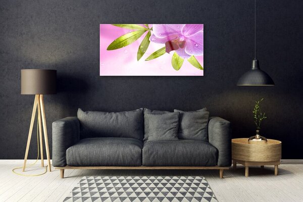 Quadro in vetro Pianta a foglia di fiore 100x50 cm 2 appendini