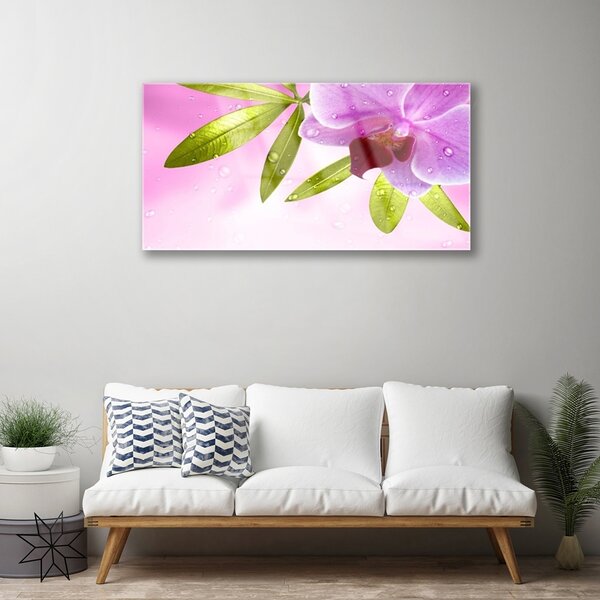 Quadro in vetro Pianta a foglia di fiore 100x50 cm 2 appendini