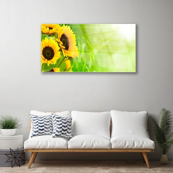 Quadro di vetro Pianta di girasoli 100x50 cm 2 appendini