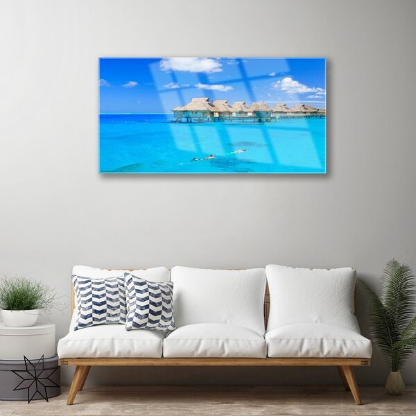 Quadro vetro Mare Architettura Acqua 100x50 cm 2 appendini